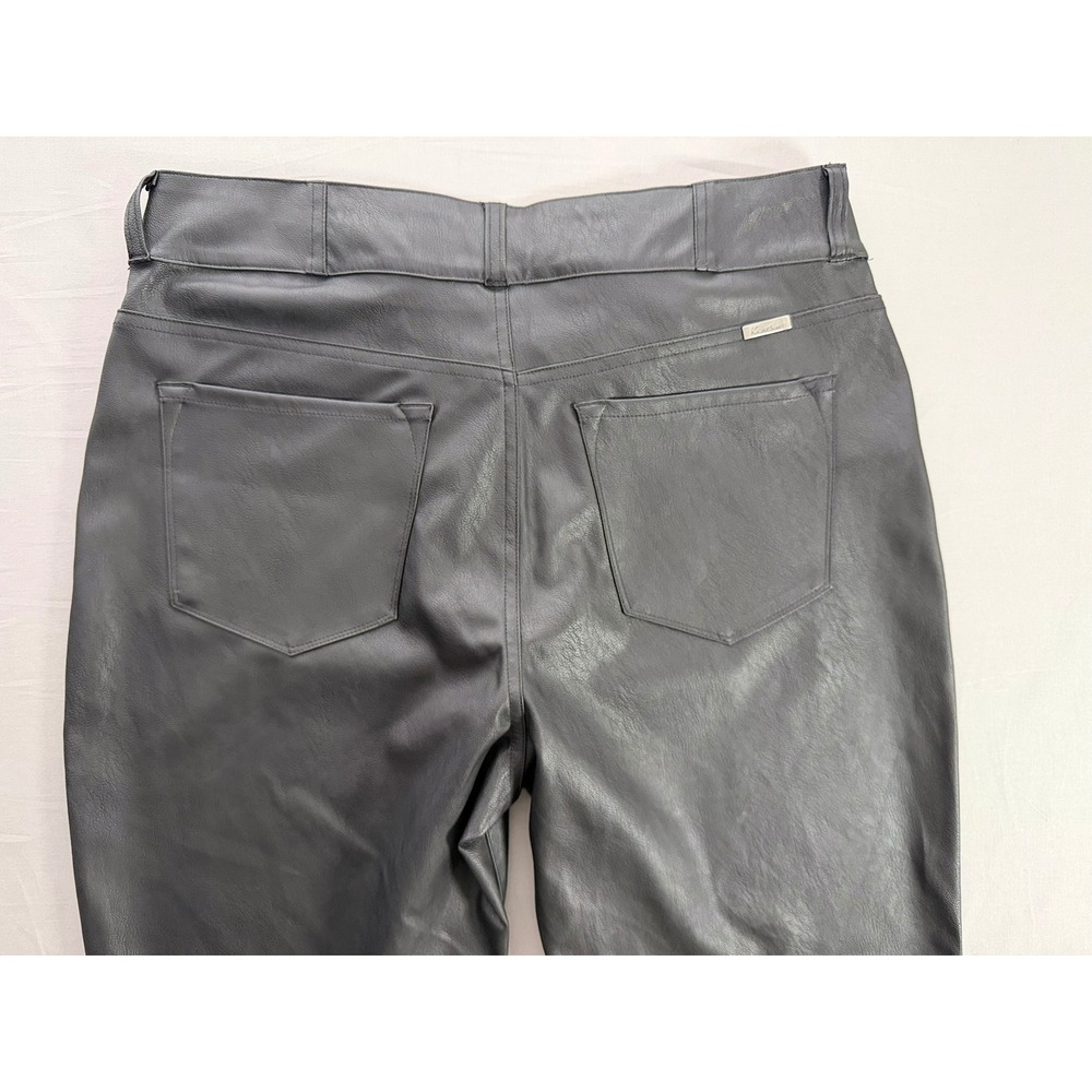 KanCan Black Faux Leather High Waisted Straight Leg Pants Double Button Women 13